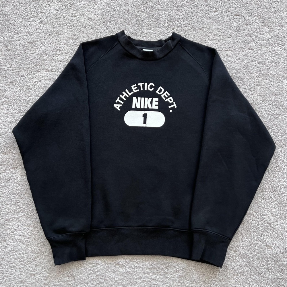 Vintage Nike Athletic Dept Nike 1 Sweatshirt Men M Black Graphic Fleece Crewneck